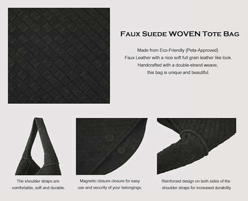 Vegan Leather Woven Tote, Vintage Suede Hobo, Suede Woven Purse, Large Leather Shoulder Bag Braided Hobo4