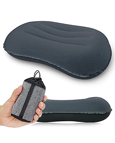 Rantizon Oreiller de Camping ultraléger, Compressible, Compact, Confortable, Ergonomique avec Sac de Rangement, pour Le Soutien du Cou et des lombaires, 100 g, Petit Oreiller Orange, Gris