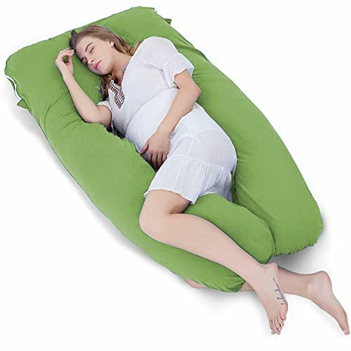 Mom's Moon 2nd Generation Ultra Soft U Shaped Pillow/Body Pillow/Maternity Pillow with 100% Cotton Zippered Cover - Parrot Green