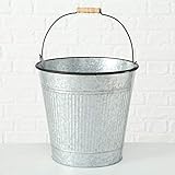 Deko Blumentopf/Eimer Cottage mit Henkel aus Zink, Maße (H x B x T): 31,5 x 32 x 32 cm, für stilvolle dekorative Bepflanzung auf Balkon/Terrasse im Vintage Look