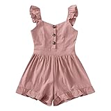 Valphsio Kids Flutter Sleeve Romper Jumpsuit Botton Down Shirt Tops Wide Leg Outfits