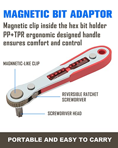 44Pc Bit Set With 1/4 Mini Ratchet Offset Screwdriver, Portable Case, Cr-V Steel, Drive Handle & Multi Hex/Phillips/Slotted/Torx/Star Bit #TOP3