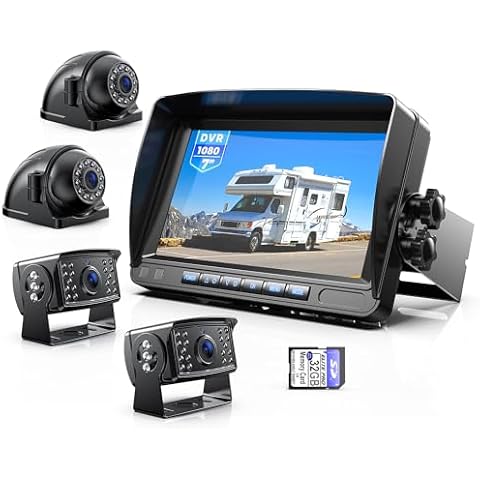 ZEROXCLUB HD Backup Camera System Kit, Loop Recording 7" Monitor with 4 Cameras, IR Night Vision Waterproof Camera with Parking Lines for Bus, Semi-Truck, Trailer, RV, Camper, BY704A Cover