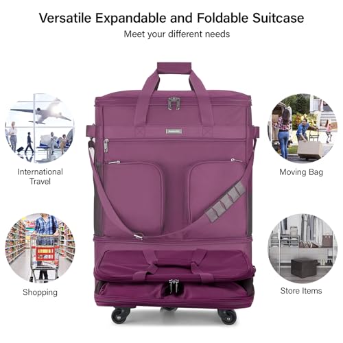 Hanke Expandable Collapsible Luggage with Wheels Suitcase Luggage Rolling Travel Bag Duffel Bag for Men Women Lightweight Suitcase Large Capacity Luggage with Spinner Wheel (Purple)4