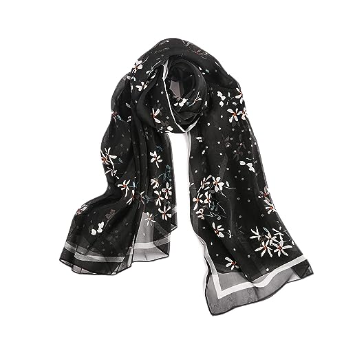 100% Pure Silk Scarf for Women Lightweight Print Floral Pattern Scarf - 71.5'' x 43.5’' Breathable Scarf - Gift Packed