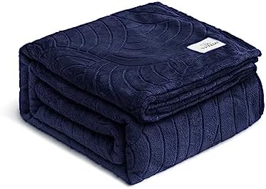 SOFTBEAR Navy Blue Throw Size Blanket Flannel Fleece Semi-Circular Pattern, Soft, Fluffy, Plush and Warm Blanket for Bed, Couch, Sofa, Camping