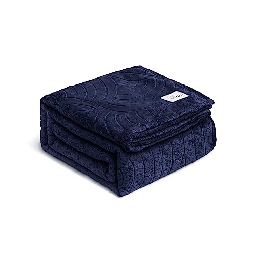 Softbear Navy Blue Throw Size Blanket Flannel Fleece Semi-Circular Pattern, Soft, Fluffy, Plush And Warm Blanket For Bed, Couch, Sofa, Camping #TOP22
