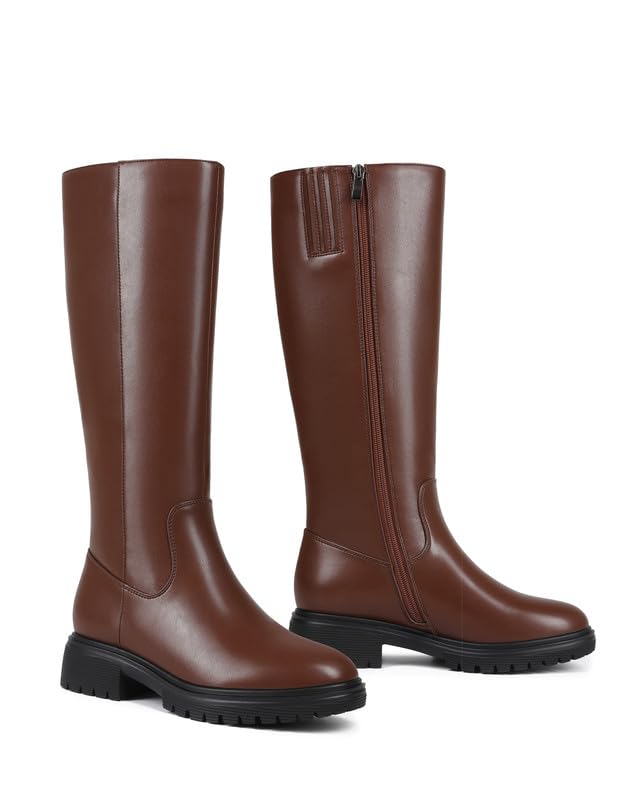 Image of ZJA Knee High Boots Women Platform Round Toe Low Flat Heel Fall Riding Fashion Tall Boots Long Clearance Boots
