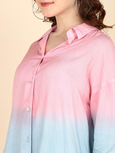 Image of Maaesa - Women Handcrafted Ombre Tie & Dye Rayon Shirt | Casual & Office Wear | Oversized Fit | Long Sleeve | Breathable & Lightweight Fabric