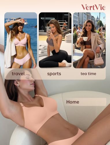 Vertvie Jelly Bra No Underwire Seamless Push Up Full Coverage, Praline, S - image 5