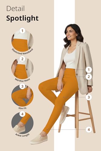 Image of Women's Cotton Lycra Ankle Length Leggings | Regular Rise, Soft 4 Way Stretch Fabric | Casual & Ethnic Wear