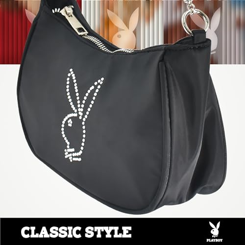 Playboy Shoulder Bag, Women's Purse Handbag with Rhinestone Carry Strap and Bunny Logo3