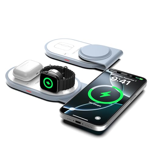 COCIVIVRE 3 in 1 Wireless Charger,Travel Foldable Charging Station Compatible with iPhone 16/16 Pro Max/15/14/13/12/11,Apple Watch 10/Ultra 2/9/8/7/6/SE,Air Pods Pro/4/3/2(White)