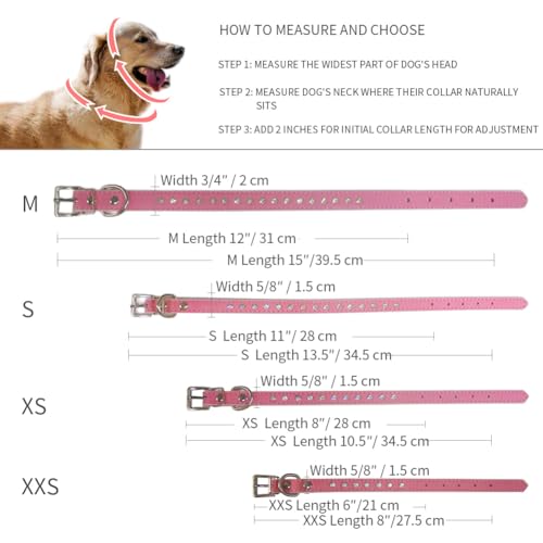 Kleine Hunde Hundehalsband Leuchtend, Halsband Hund Klein Mit Kristalldiamanten Glitzernd Kristall Halsung Hund Diamant Bling Welpenhalsband Welpe HundehalsbäNder,Rosa XS