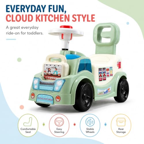 Image of Cloud Kitchen Ride On Toy for Kids 1-5 Years with LED Lights, Front & Rear Storage, Foot to Floor Ride On Car, Comfortable Backrest, Kids Ride On Car for Boys & Girls