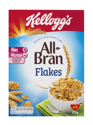 Kellogg's All-Bran Flakes Cereales de Salvado de Trigo 375g | Copos de trigo integral con salvado de trigo y vitaminas, ricos en fibra y aptos para vegetarianos