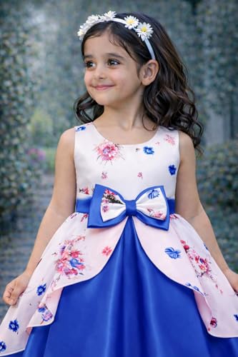 Image of Buy & Try Girl's Satin Floral Printed Frock Knee Length Short Frocks Dress.