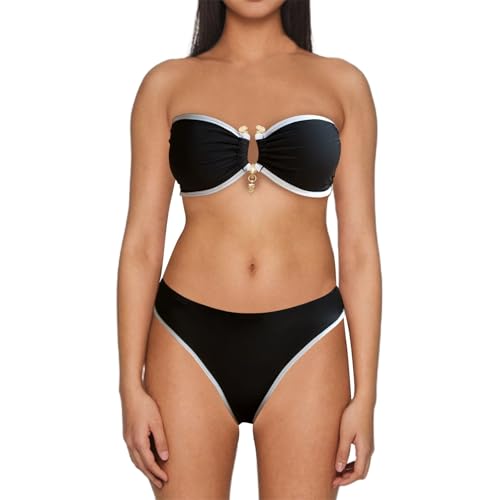 Ropa de baño cómoda de dos piezas con top estampado y braguita elástica de playa