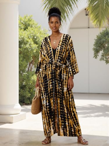 Image of Women's Kimono Cover Up Long Beach Dress Swimsuit Cover Ups Colorful Cardigan Lightweight Robe for Swimwear