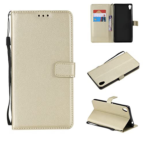 bigcgreen Phone Accessory for Sony Xperia XA Ultra/Sony C6 Case, for Wallet,Card Slots Stand Magnetic Closure, Protective PU Leather [Shockproof TPU] Flip Cover w Wrist Strap Lanyard(Gold)
