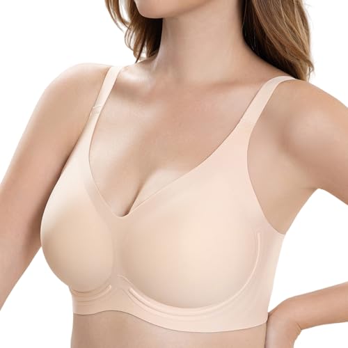 Curlady Wireless Bras for Women Seamless Push Up Jelly Ladies Bra Non Wired Support Full Coverage Comfort Soft Pads Bras No Underwire T Shirt Everyday Bralettes with Extender