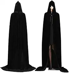 Fantasia de Halloween Capa Bruxa Veludo Com Capuz (Preto)