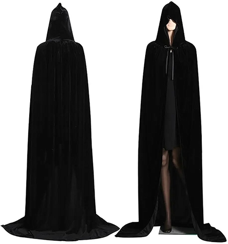 Fantasia de Halloween Capa Bruxa Veludo Com Capuz (Preto)