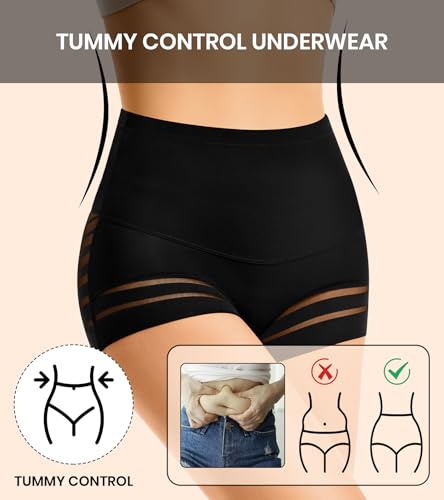 ASIMOON Tummy Control Boyshorts Underwear for Women Stretch High Waisted Shapewear Sexy Mesh No Show Panties for Ladies2