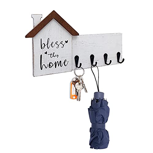 Nitynp Key Holder For Wall, Key Hooks Decorative For Wall, Key Hanger For Wall Entryway Decor, Bless This Home Farmhouse Home Decor Key Hooks, 12"X6.5" #TOP4