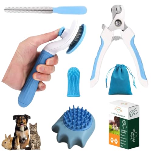Accesorios Perro y Gato - Cepillo + Cortauñas y Lima + Cepillo Dosificador + Cepillo Dientes - Quita Pelos Mascota - Cepillo para Perros - Cepillo Dientes Perro - Cortauñas Gato - Lima Perros