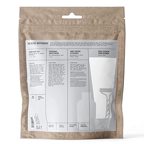 Bevel Essentials Disposable Safety Razor Shaving Starter Kit for Men, Includes 5 Stainless Steel Double Sided Safety Razors, Clear Shave Gel, and Post Shave Bump Control Cream