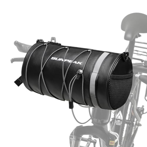 Bike Handlebar Bag Waterproof - Bicycle Handlebar Bag with Large Reflective Area & Strips, Bike Front Pouch with Waterproof Zipper Shoulder Strap Removable Straps for Cycling