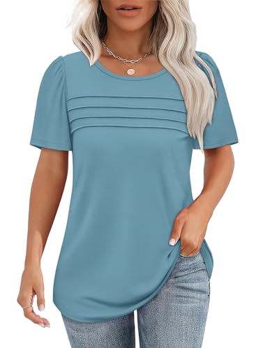 Womens T Shirts Short Sleeve Blouses Dressy Casual Trendy Summer Clothes Loose Fit Plus Size Spring Tops Turquoise XL