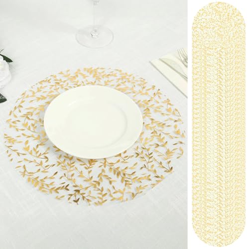 Efavormart 50-Pack Organza Table Placemats 13" Round Gold Foil Leaf