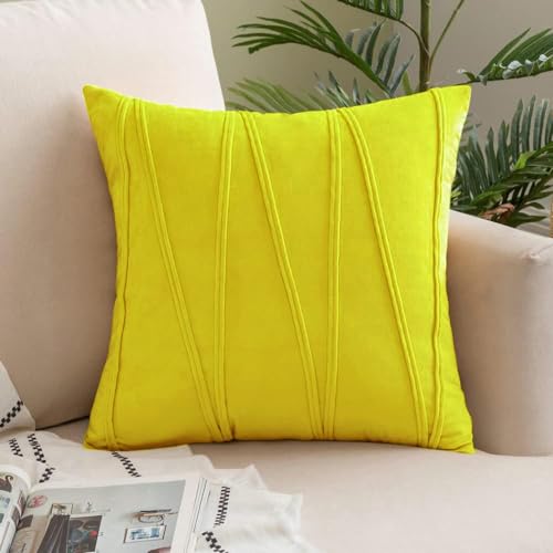 Image of Khooti Velvet Striped Cushion Cover Pack of 1-34 inchX34 inch /86X86 Cm | Lemon Yellow | Soft Pillow Covers Cushion Case for Sofa Bedroom Living Room Chair Car, Cushion Cover with Zig Zag Pattern