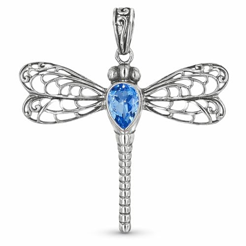 Pendentif libellule en argent 925 et pierres naturelles multicolores fait main