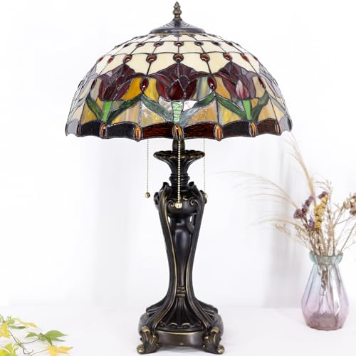 Image of 16Inch Tiffany Stained Glass Lamp Shade Replacement Only(Yellow Tulips) | Fit For Table Lamps FLoor Lamp Ceiling Fixture Pendant Hanging Light Home Office Decoration