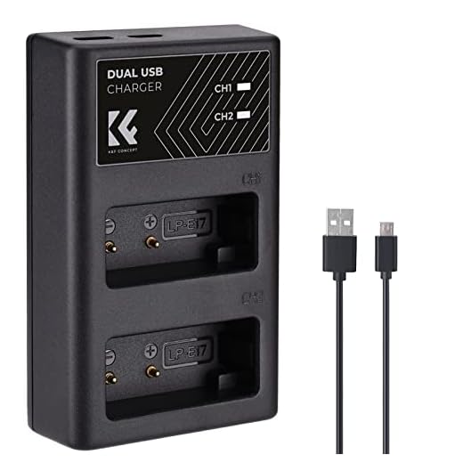 K&F CONCEPT LP-E17 Dual Slot Kameraakku Ladegerät mit Micro USB & Type C Dual Ports für Canon EOS RP, Rebel T8i, T7i, T6i, T6s, SL2, SL3, EOS M3, M5, M6 Mark II, 77D, 200D, 750D, 760D, 800D, 8000D