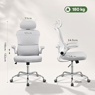 DEVAISE Sedia Ufficio Ergonomica con Supporto Lombare Regolabile, Funzione dondolante, Poggiatesta 3D Regolabile, Braccioli Ribaltabili a 90°, Schienale in Rete Traspirante – per Ufficio – Bianco