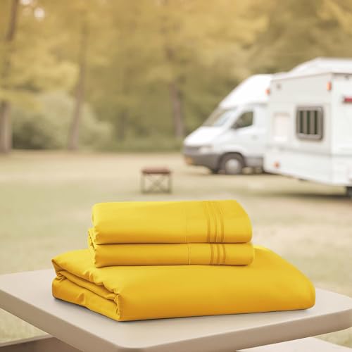 Image of Nestl Yellow Short Queen Sheets for RV, Hotel Luxury RV Queen Sheets Set, 4 Piece Fitted Bed Sheet Set and Pillowcases, Super Soft, Wrinkle-Free, and Breathable Camper Bedding