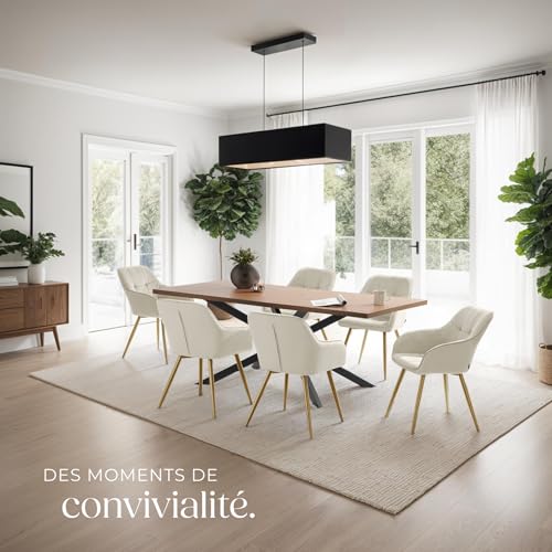 Chaise de salle à manger en velours rembourré capitonné crèmeor - vue 3