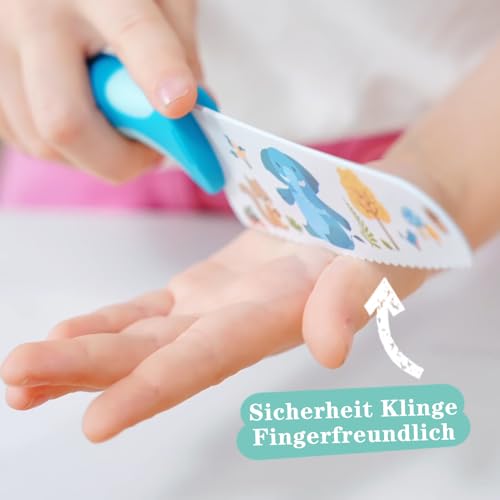 Kibbidea 4 teiliges Kindermesser Set, Sicherheit, Edelstahlklinge, Wellenschliff, Kinder Küchenmesser, Schneiden Lernen zum Schneiden von Obst oder Gemüse, Kinder Messer ab 3 jahre