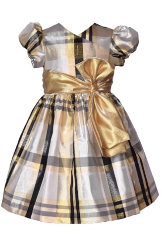 Bonnie Jean Girls 12M-16 Metallic Plaid Taffeta Christmas Bow Dress