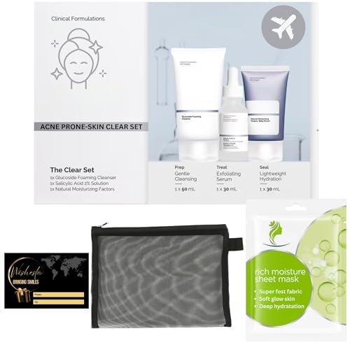 Wishesla Ordinary Skincare Bundle, Blemish-Prone Skin, Skincare Set For Teenagers Girls And Women, Including Vitamin C Face Sheet Masks, Cosmetic Mesh Bag And A Thank You Card