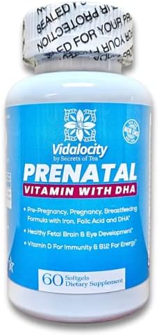 Vidalocity Doctor formulated Prenatal Vitamins with DHA, Folic Acid, Iron, Vitamin D and B12, Vegetarian Soft-Gel Vitamin Capsules – 60 Count(1 Pack)