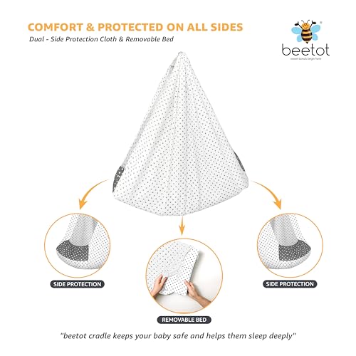 Image of Baby Swing Cradle (Jhula) for Newborns - Cloth Cradle with Removable Mattress, Mosquito Net, Spring & Triangle Hanger | Up to 15 kg | (Light Melanchi)