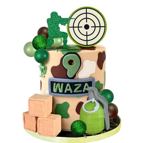 12 PCS Camo Cake Toppers Camouflage Cake Decorations Army Military Party Supplies for Army Military Themed Party Boys Girls Veteran