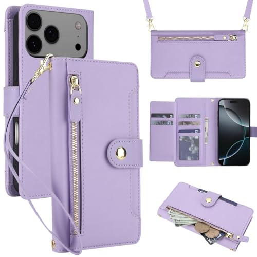 Étui pour iPhone 16 en cuir à rabat et portefeuille zippé élégant