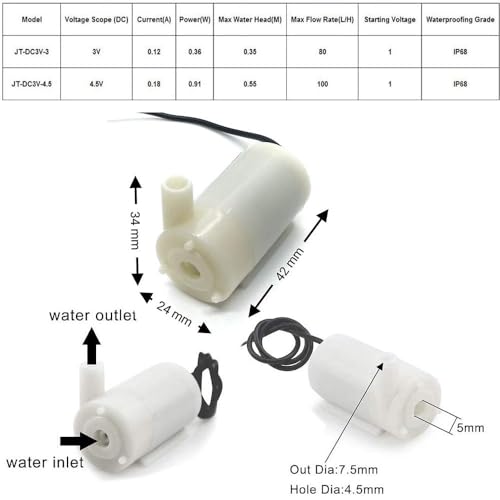 zalati Mini Water Pump 3pcs DC 3V-5V Submersible Pump Micro Motor Pump with 5M PVC Water Hose for Aquarium Garden Watering Plants Flowers - Image 4