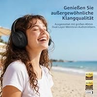 Caijin Kopfhörer Kabellos Bluetooth Over Ear, Active Noise Cancelling Kopfhörer, Bluetooth 5.4, Hi-Res Sound, 22h Akku, leicht und faltbar, mit Mikrofon für Arbeit, Gaming, Musik & Reisen – Schwarz – Ansicht 3